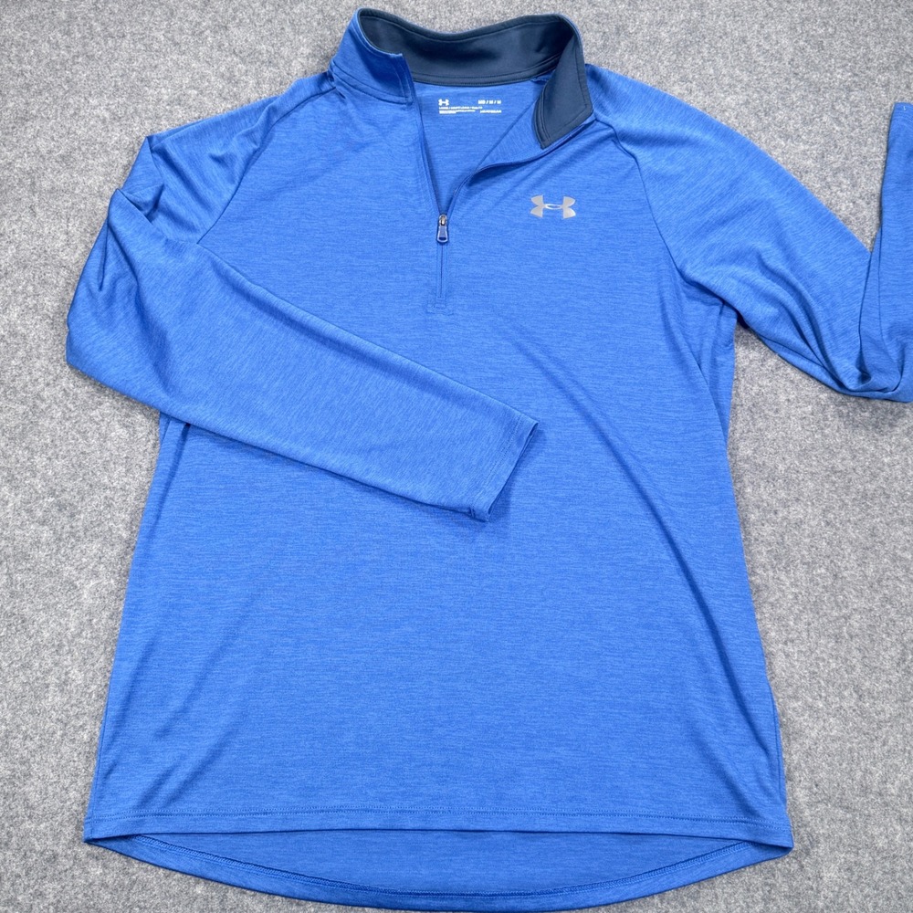 Under Armour Mens HeatGear 1/4 Zip Pullover Blue Heather Tech 2.0 Shirt Medium